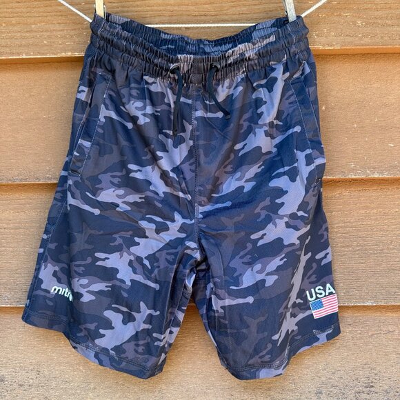 Mitre Boys Black Camo Basketball Shorts M 10/12 With USA Flag Graphic & Elastic - Picture 1 of 9